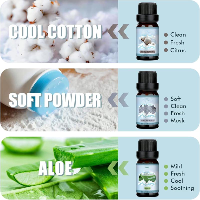 Clean Fragrance Oils Set, Premium Essential Oils for Diffuser for Home, Scented Oil for Soap & Candle Making Scents - Lemongrass, Aloe, Blossom Soap, Fresh Linen, Soft Powder, Cool Cotton