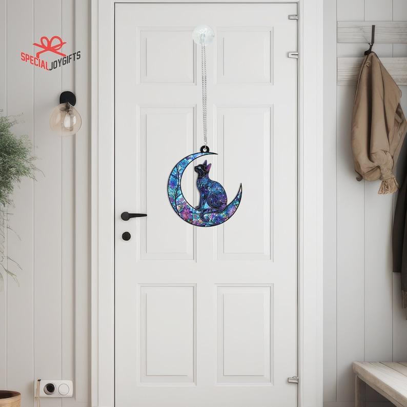 Cat On Moon Window Hanging, Cat Decoration, Cat Lovers Gift, Cat Mom Gift, Cat Decoration, Cat Memorial Gifts, Pet Lover,Wall Art Decoration