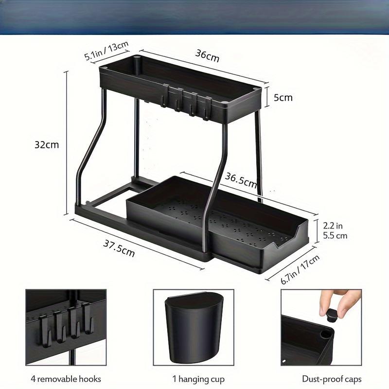 Large Capacity 2-Tier Black Under Sink StorageOrganizer, Kitchen Bathroom Pantry ClosetOrganizer Shelves, Maximizes Kitchen AndBathroom Space With Easy Access Drawers -Perfect Home Organizer And Storage Solution ForHousehold Essentials