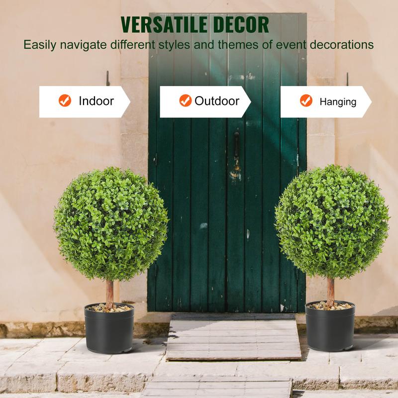 VEVOR 2x Artificial Boxwood Ball Ø40,6cm Garden Deco Boxwood in Flowerpot Ball Artificial Boxwood Ball Artificial Plant made of PE, Wood, PP incl. 4 pcs. Decorative butterflies and 10 pcs. Replacement Fruit Colorful