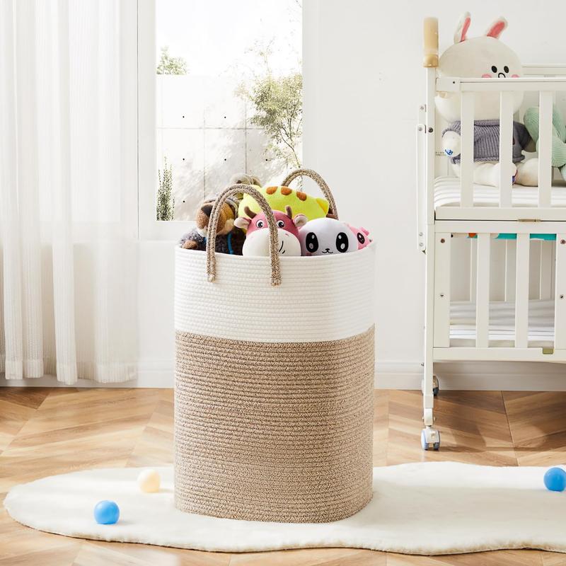 jumbo size Cotton material laundry basket, woven cotton rope laundry basket, 10.57  15.85gal  21.13gal  26.42gal multifunctional storage of dirty clothes, toys, and blankets in the bathroom, nursery, and living room, laundry storage