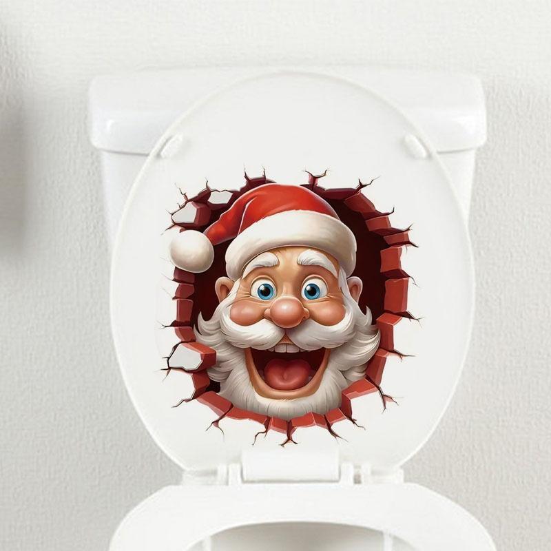 Cartoon Santa Claus Pattern Toilet Sticker, 1 Count Self-adhesive Toilet Lid Decal, Bathroom Decorative Wall Sticker, Toilet Accessories