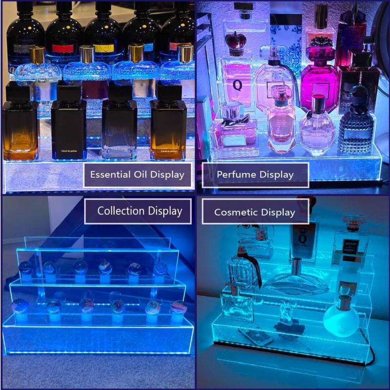 12 IN Clear Acrylic Display Riser Shelf with LED light,3 Tier Display Step Shelves Holder, Perfume Cologne Organizer Holder,Pops Toys Figures, Clear Cupcake Riser, Dessert Shelf, Decoration on