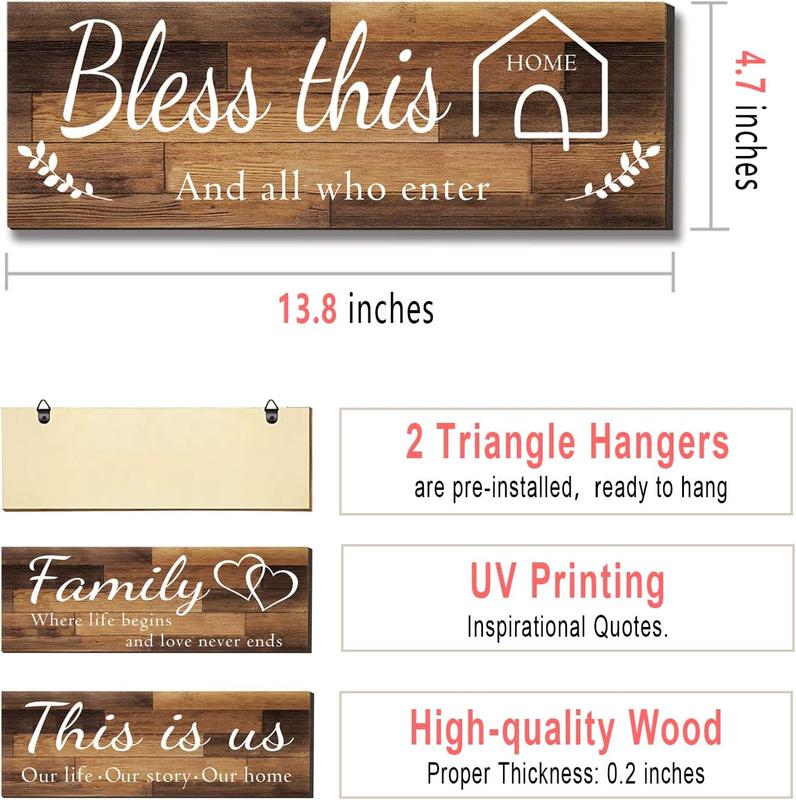 4 Pieces Home Wall Signs, THIS IS US TOGETHER BLESS THIS HOME FAMILY Wall Decor For Living Room Bedroom, Rustic Wooden Farmhouse Wall Art , 4.7 x 13.8 Inch(Brown) Decorative Gift Decorative Gift Hanging Set Entryway Ornaments