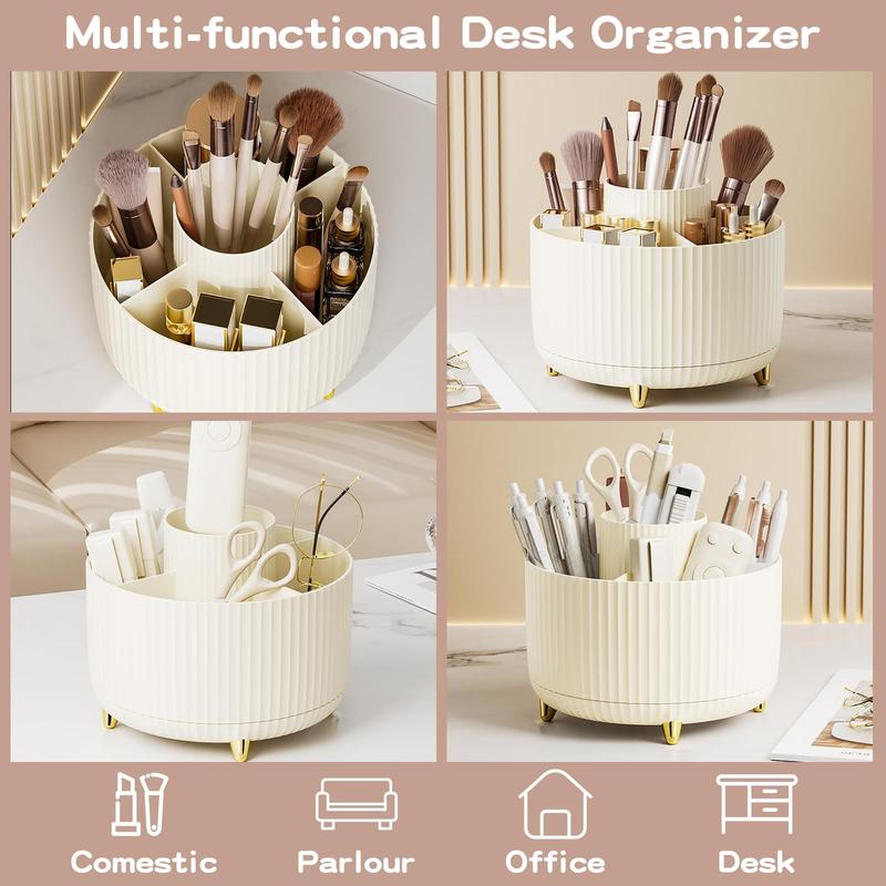 360° Rotate Makeup Brush Holder Organizer, Makeup Organizers Countertop, Makeup organization and Skincare Storage for Vanity, Desktop, Bathroom (Ivory)