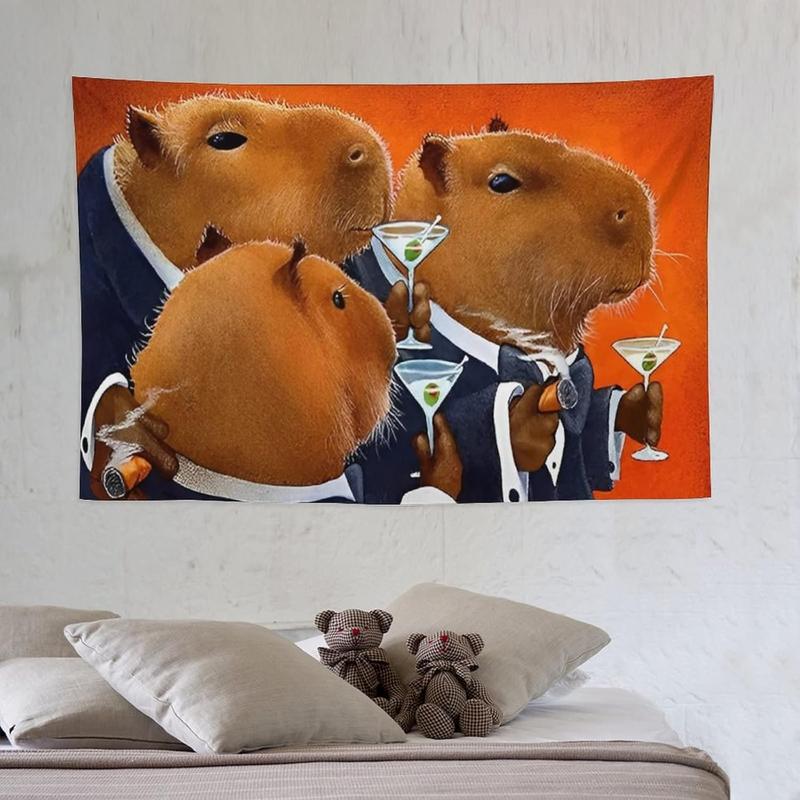 Funny Capybara Club Tapestry Cute Mouse Print Wall Hanging Blanket Polyester Fabric Decoration for Homes Dorms and Apartments 40 * 60 Inch