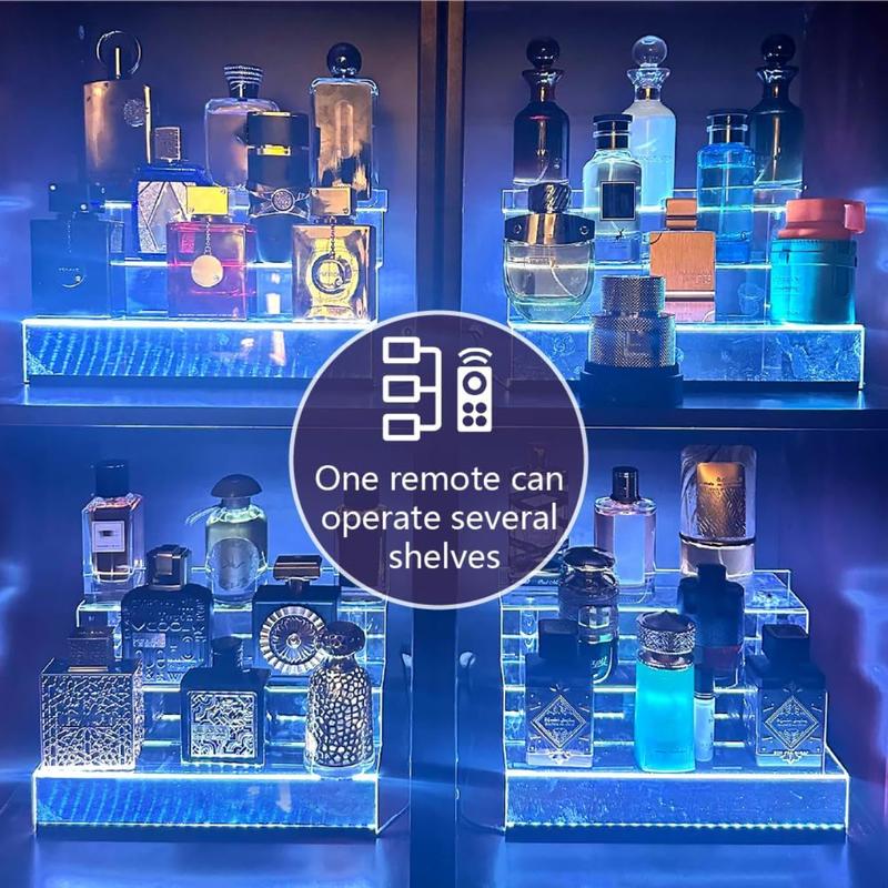 12 IN Clear Acrylic Display Riser Shelf with LED light,3 Tier Display Step Shelves Holder, Perfume Cologne Organizer Holder,Pops Toys Figures, Clear Cupcake Riser, Dessert Shelf, Decoration on