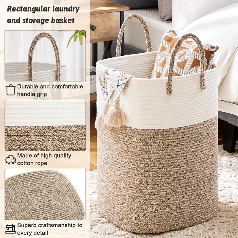 jumbo size Cotton material laundry basket, woven cotton rope laundry basket, 10.57  15.85gal  21.13gal  26.42gal multifunctional storage of dirty clothes, toys, and blankets in the bathroom, nursery, and living room, laundry storage