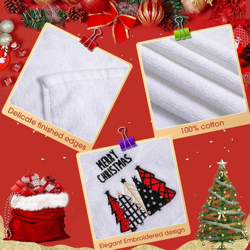 2 Pack Christmas Bath Hand Towels 13.7'' x 29.5'' Cotton Embroidered Red Black Buffalo Plaid Christmas Bathroom Towel Sets Holiday Dish fingertip Towels Decorative for Cleaning Drying Gift