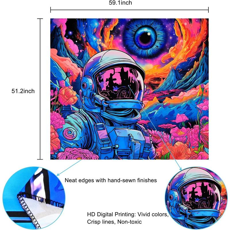 UV Reactive Space Tapestry - Neon Galaxy Astronaut with Flowers Wall Art for Bedroom Decor