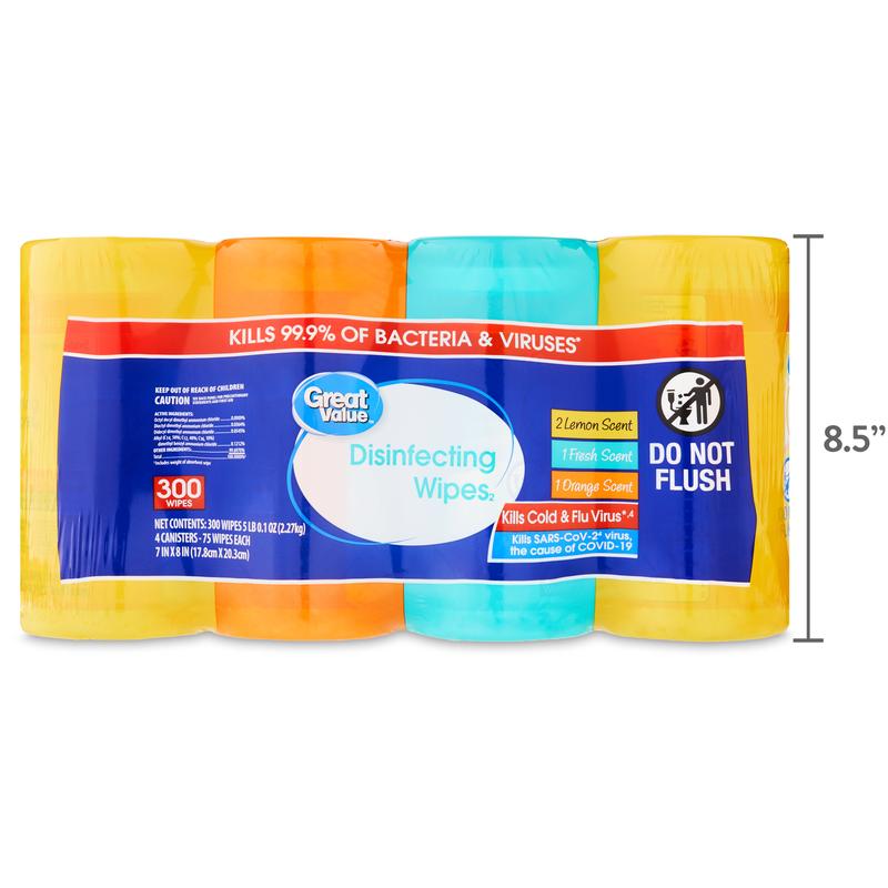 Great Value Disinfecting Wipes, 300 Count, 4 Pack