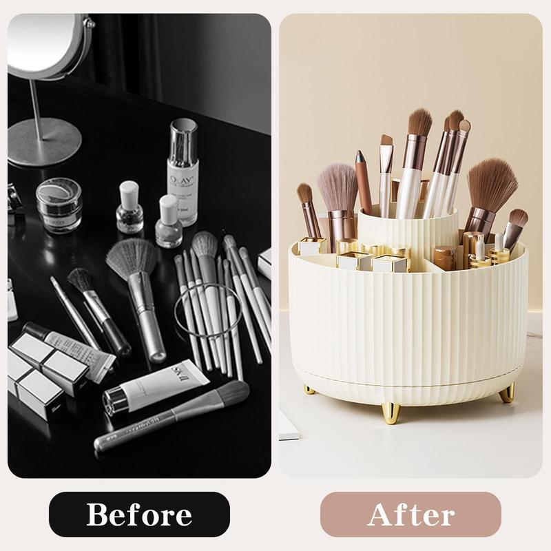 360° Rotate Makeup Brush Holder Organizer, Makeup Organizers Countertop, Makeup organization and Skincare Storage for Vanity, Desktop, Bathroom (Ivory)