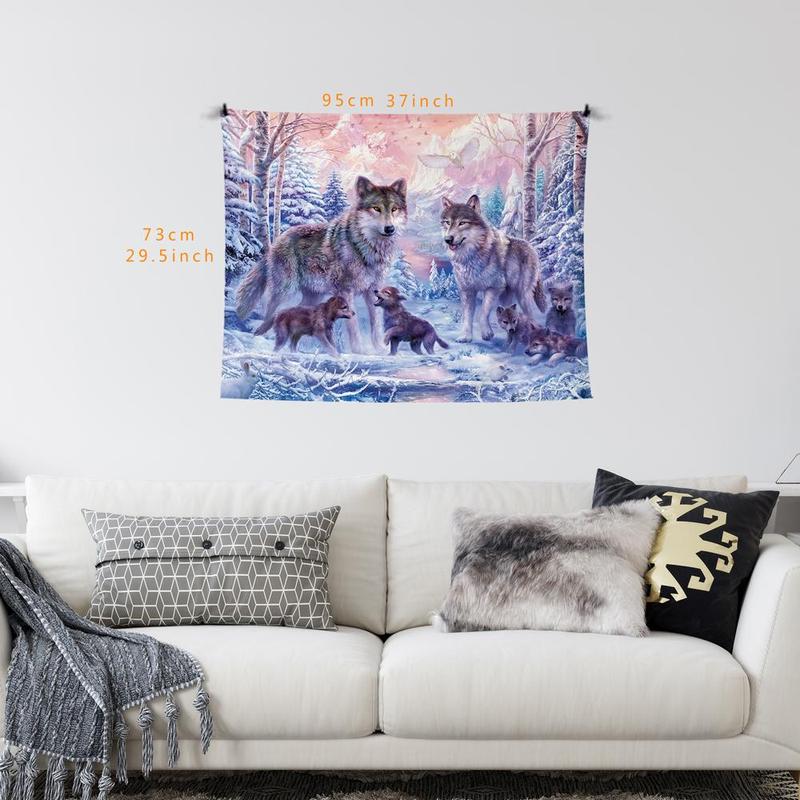 Wolf Family Pattern Tapestry, Creative Wall Decor Tapestry, Wall Hanging Decor for Home Living Room Bedroom University Dormitory