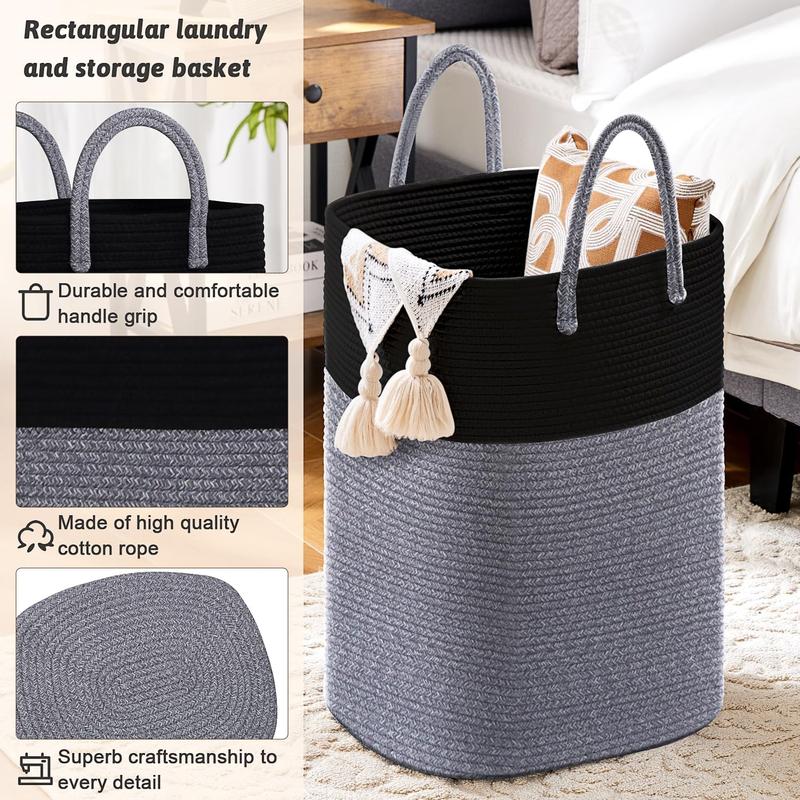 jumbo size Cotton material laundry basket, woven cotton rope laundry basket, 10.57  15.85gal  21.13gal  26.42gal multifunctional storage of dirty clothes, toys, and blankets in the bathroom, nursery, and living room, laundry storage