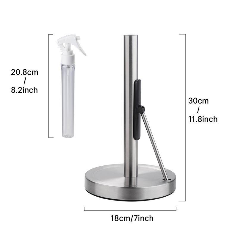 Stainless Steel Kitchen Paper Towel Holder, 1 Count Vertical Kitchen Paper Holder with Spray Bottle, Kitchen Counter Paper Roll Holder