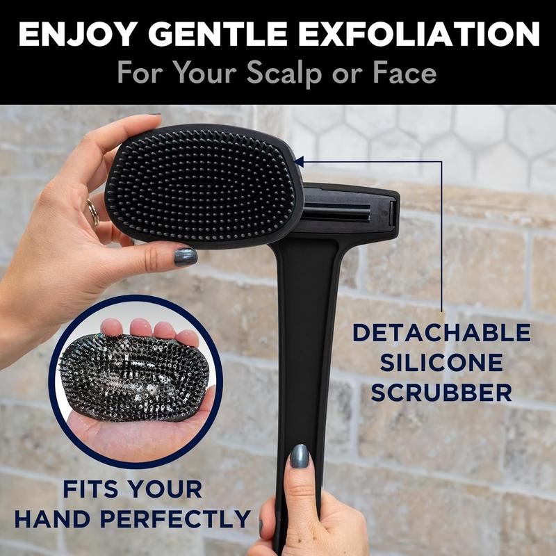 BG Silicone Body Scrubber with Extendable Folding Handle and Removable Scrub Brush – Premium Back & Shower Scrubber for Adults, Men, Women, Seniors – Gentle - Hygienic