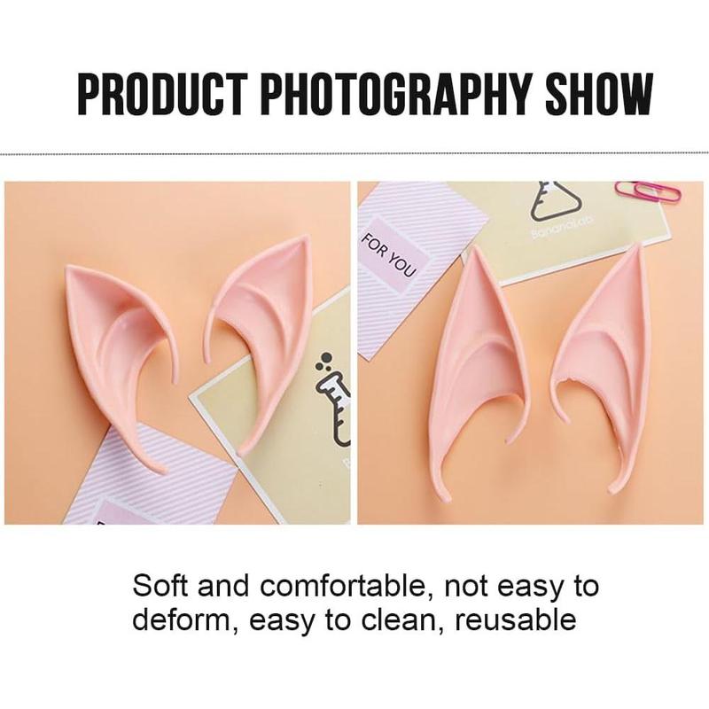 6 Pairs Cosplay Soft Ears Fairy Pixie Elf Ears 3 Size with 3 Pairs Fangs Fake Teeth and Pellets for Halloween Christmas Party Dressup Costume Makeup Costume Accessories Brown