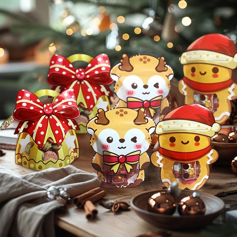 Christmas Themed Candy Bag, 10pcs set Self Sealing Candy Bag, Xmas Treat Cookie Bag for Holiday Party Favor Gift Decoration Supplies