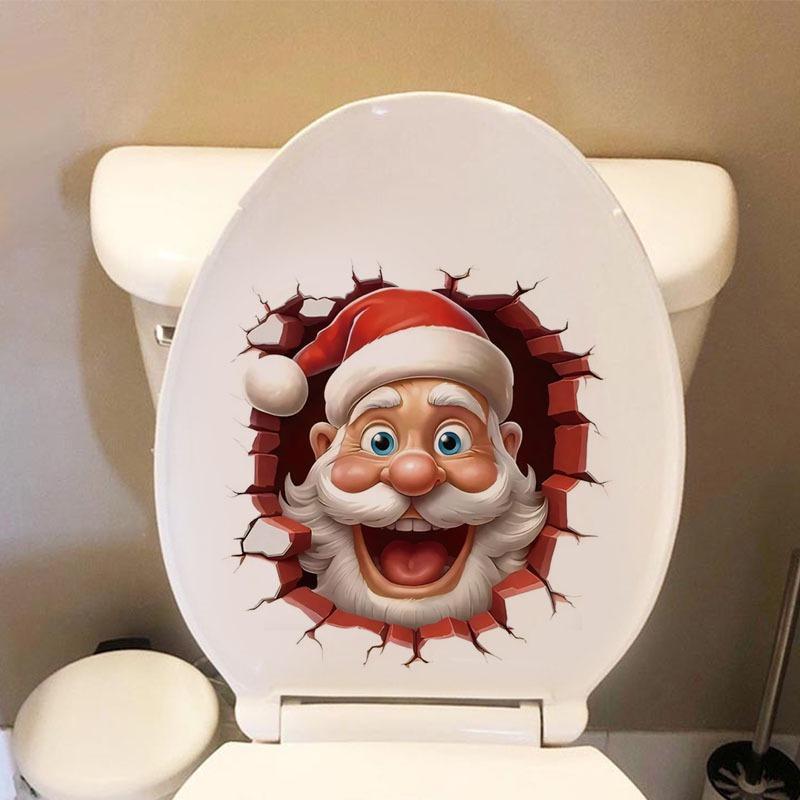 Cartoon Santa Claus Pattern Toilet Sticker, 1 Count Self-adhesive Toilet Lid Decal, Bathroom Decorative Wall Sticker, Toilet Accessories