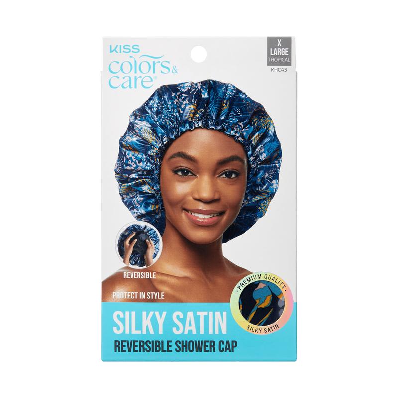 KISS Colors & Care Silky Satin Reversible Shower Cap - Tropical, X-Large