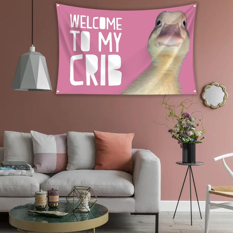 Welcome to My Crib Funny Flag 3x5Ft Wall Flag with 4 Brass Grommets for Bedroom Bar Man Cave College Dorm Room Decor, Banners, Ornaments