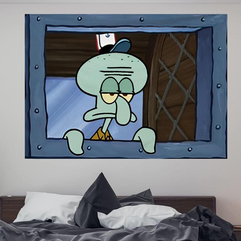 Fun Squidward cartoon tapestry hanging window design 3*5FT bedroom home decor size polyester durable color-proof Decoration