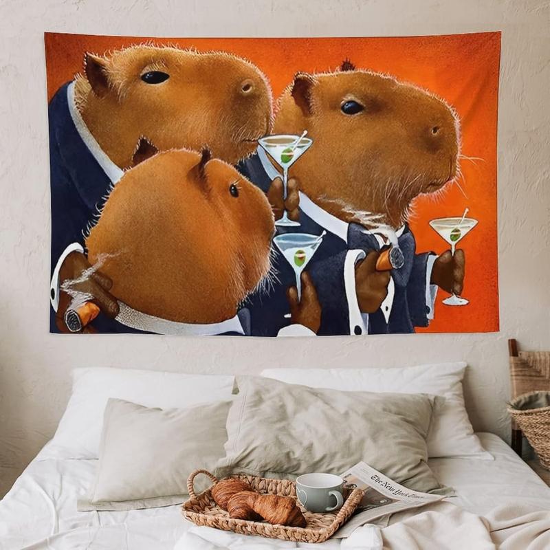 Funny Capybara Club Tapestry Cute Mouse Print Wall Hanging Blanket Polyester Fabric Decoration for Homes Dorms and Apartments 40 * 60 Inch