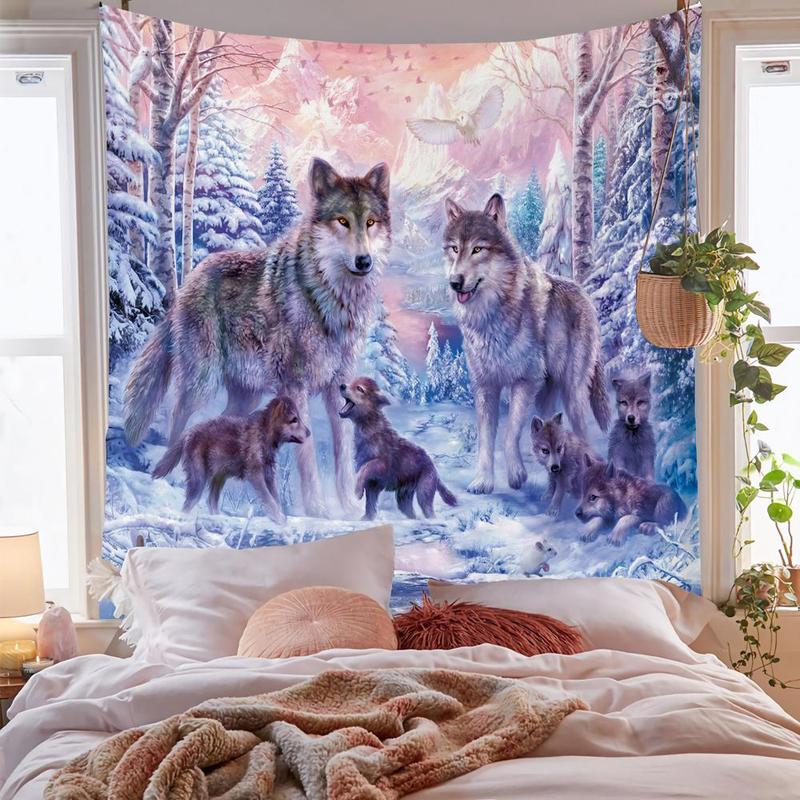 Wolf Family Pattern Tapestry, Creative Wall Decor Tapestry, Wall Hanging Decor for Home Living Room Bedroom University Dormitory