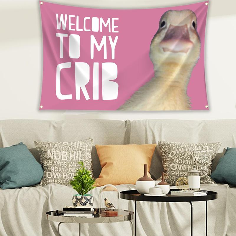 Welcome to My Crib Funny Flag 3x5Ft Wall Flag with 4 Brass Grommets for Bedroom Bar Man Cave College Dorm Room Decor, Banners, Ornaments