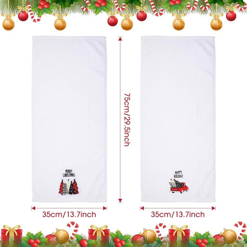 2 Pack Christmas Bath Hand Towels 13.7'' x 29.5'' Cotton Embroidered Red Black Buffalo Plaid Christmas Bathroom Towel Sets Holiday Dish fingertip Towels Decorative for Cleaning Drying Gift