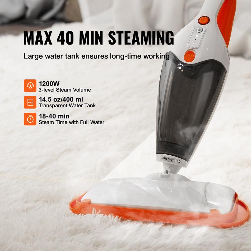 VEVOR Steam Mop, 5-in-1 Hard Wood Floor Cleaner with 4 Replaceable Brush Heads, for Various Hard Floors, Like Ceramic, Granite, Marble, Linoleum, Natural Floor Mop with 2 pcs Machine Washable Pads