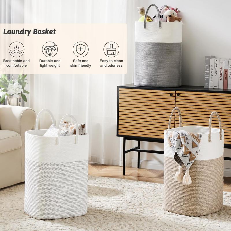 jumbo size Cotton material laundry basket, woven cotton rope laundry basket, 10.57  15.85gal  21.13gal  26.42gal multifunctional storage of dirty clothes, toys, and blankets in the bathroom, nursery, and living room, laundry storage