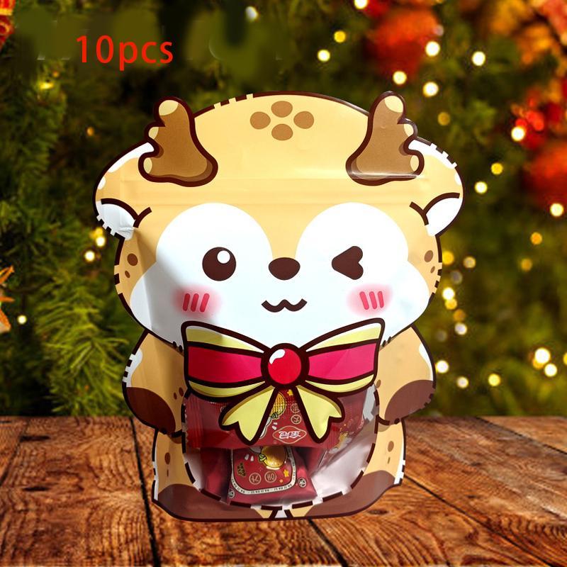 Christmas Themed Candy Bag, 10pcs set Self Sealing Candy Bag, Xmas Treat Cookie Bag for Holiday Party Favor Gift Decoration Supplies