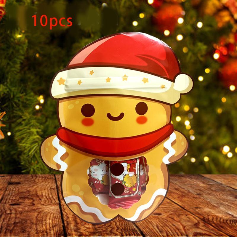 Christmas Themed Candy Bag, 10pcs set Self Sealing Candy Bag, Xmas Treat Cookie Bag for Holiday Party Favor Gift Decoration Supplies