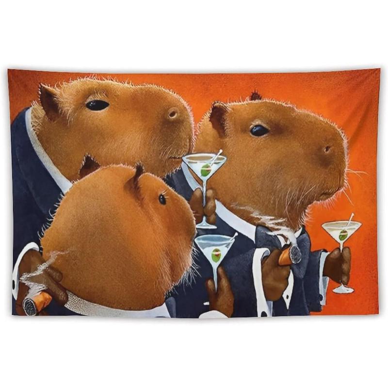 Funny Capybara Club Tapestry Cute Mouse Print Wall Hanging Blanket Polyester Fabric Decoration for Homes Dorms and Apartments 40 * 60 Inch