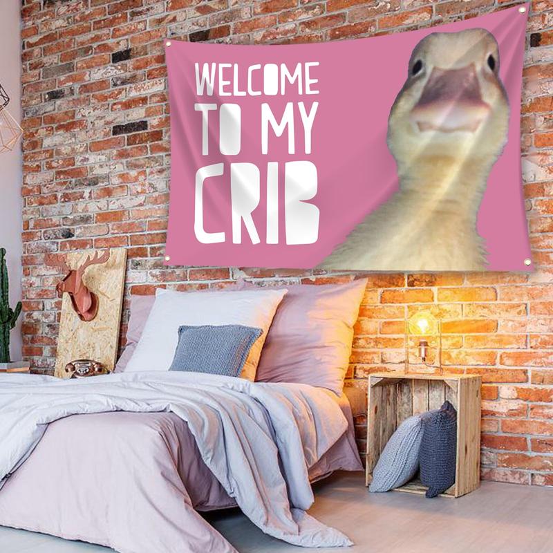 Welcome to My Crib Funny Flag 3x5Ft Wall Flag with 4 Brass Grommets for Bedroom Bar Man Cave College Dorm Room Decor, Banners, Ornaments