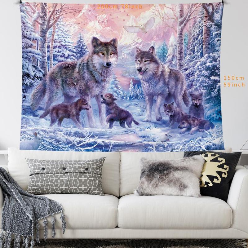 Wolf Family Pattern Tapestry, Creative Wall Decor Tapestry, Wall Hanging Decor for Home Living Room Bedroom University Dormitory