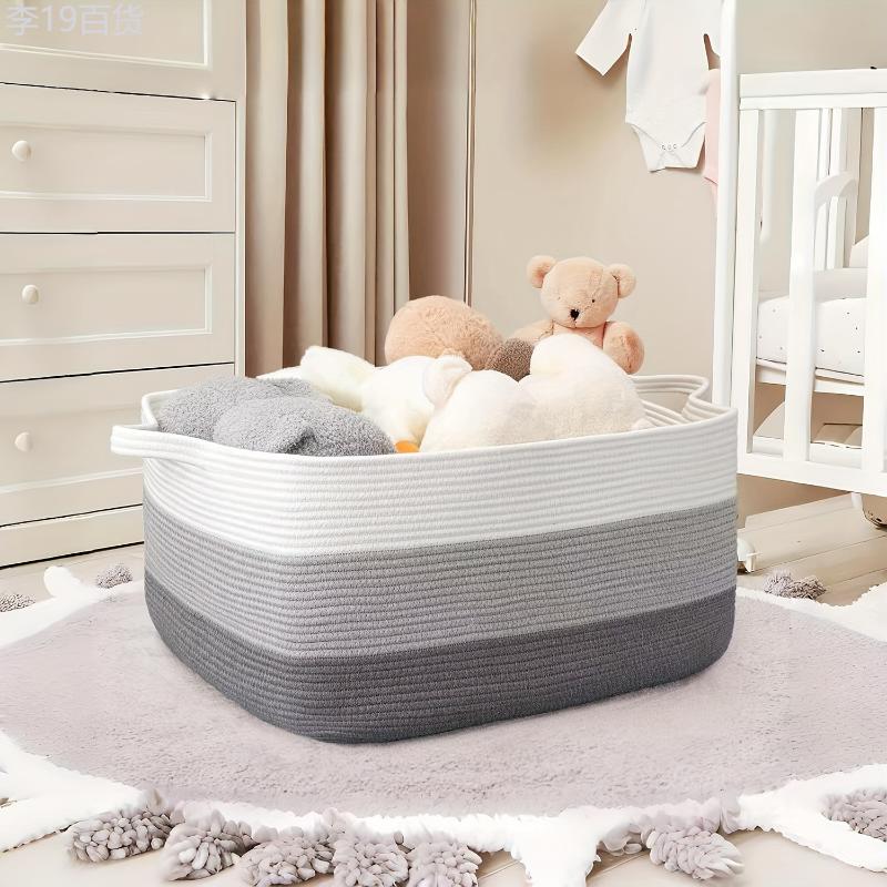 1pc Extra-Large Woven Storage Basket - Durable, Collapsible, and Portable with Handles for Organizing Toys, Laundry, and Blankets in Living Room, Bedroom, and Closet - 18.9