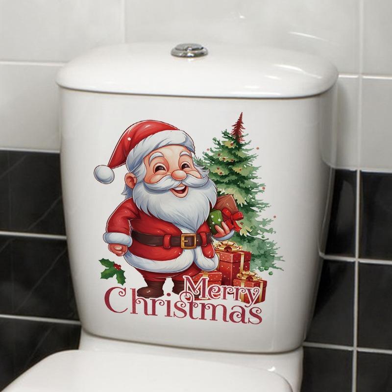 Cartoon Santa Claus Pattern Toilet Sticker, 1 Count Self-adhesive Toilet Lid Decal, Bathroom Decorative Wall Sticker, Toilet Accessories