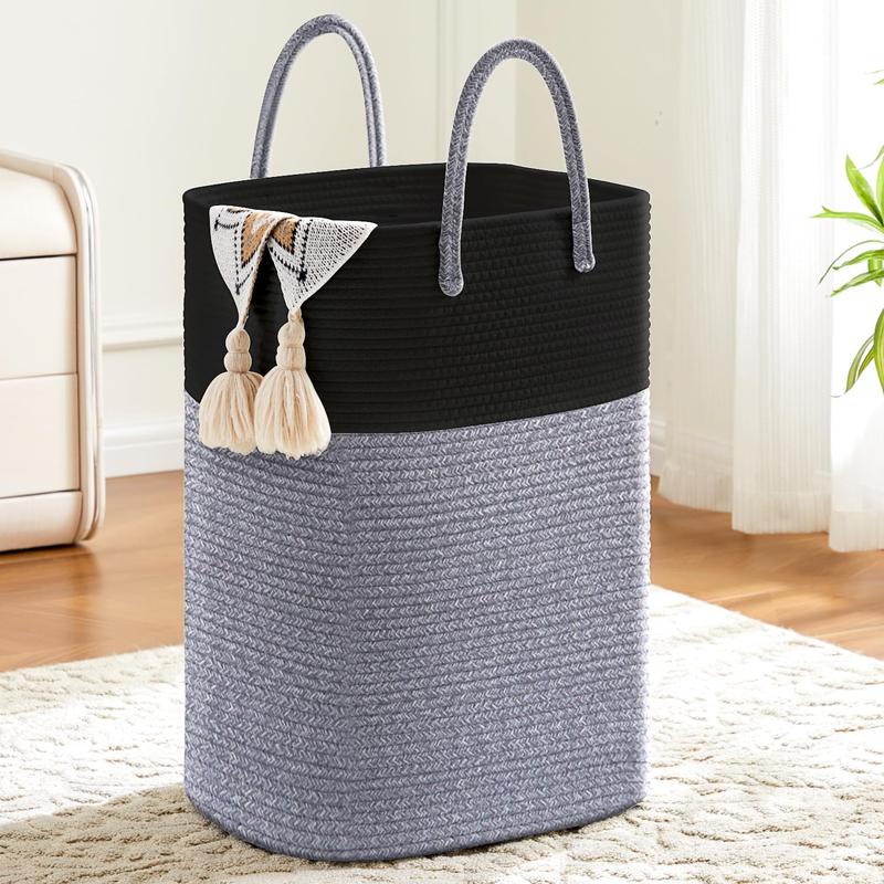 jumbo size Cotton material laundry basket, woven cotton rope laundry basket, 10.57  15.85gal  21.13gal  26.42gal multifunctional storage of dirty clothes, toys, and blankets in the bathroom, nursery, and living room, laundry storage