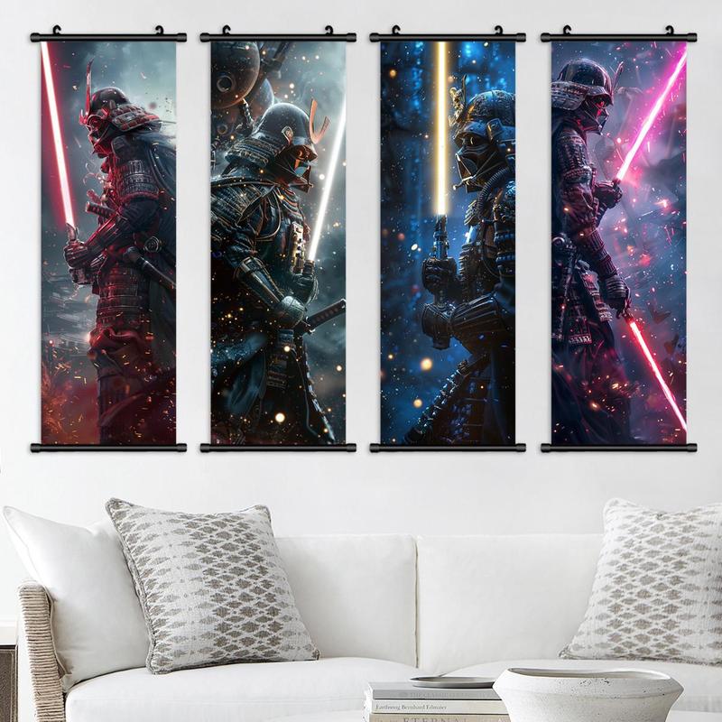 Star Warrior Pattern Canvas Painting (4 Counts), Modern Wall Art Painting, Wall Art Decor for Home Living Room Bedroom Office