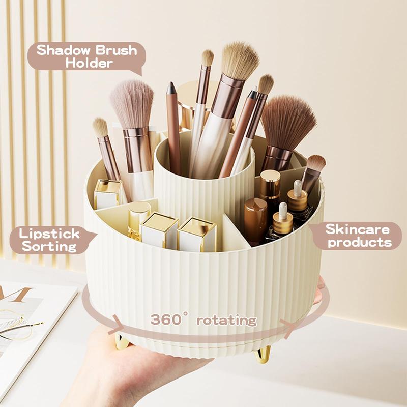 360° Rotate Makeup Brush Holder Organizer, Makeup Organizers Countertop, Makeup organization and Skincare Storage for Vanity, Desktop, Bathroom (Ivory)