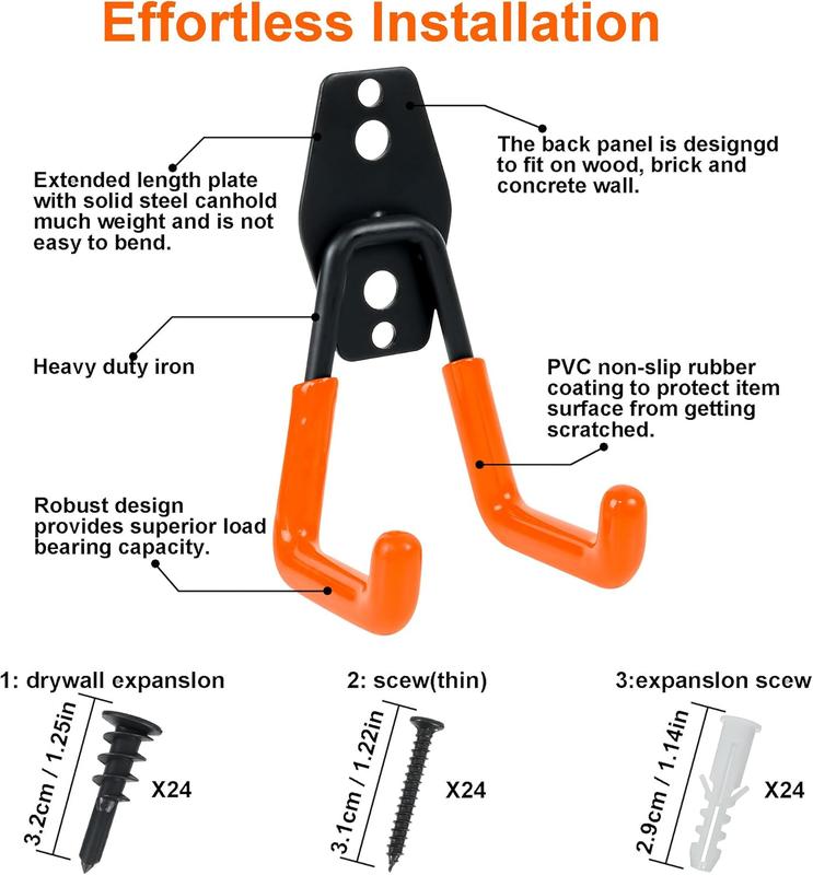 12 Pack Garage Hooks Heavy Duty,Wall Mount Garage Hanger Organization with Anti-Slip Coating,Utility Steel Heavy Duty Garage Storage Hooks for Ladders,Ropes,Bulk Items,Power Tools(Orange)