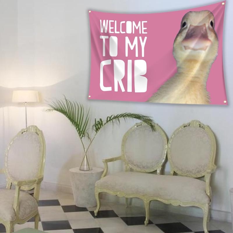 Welcome to My Crib Funny Flag 3x5Ft Wall Flag with 4 Brass Grommets for Bedroom Bar Man Cave College Dorm Room Decor, Banners, Ornaments