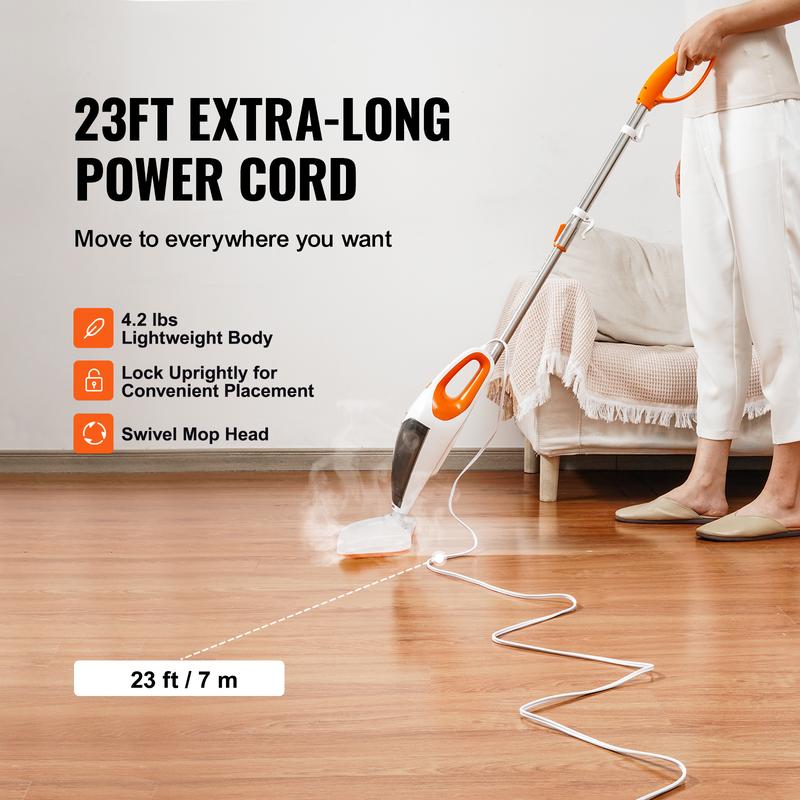 VEVOR Steam Mop, 5-in-1 Hard Wood Floor Cleaner with 4 Replaceable Brush Heads, for Various Hard Floors, Like Ceramic, Granite, Marble, Linoleum, Natural Floor Mop with 2 pcs Machine Washable Pads