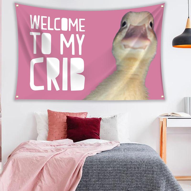 Welcome to My Crib Funny Flag 3x5Ft Wall Flag with 4 Brass Grommets for Bedroom Bar Man Cave College Dorm Room Decor, Banners, Ornaments