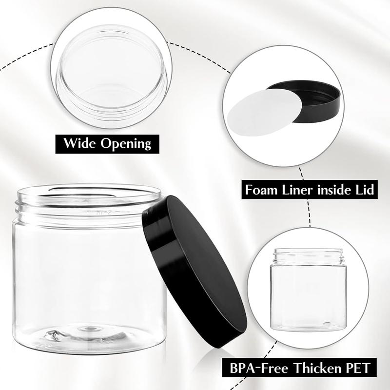 4 Oz Clear Plastic Container Jars with Lids and Labels for Lotion, Cream, Ointments, Body Butter, Makeup, Travel Storage (12 Pack) - Adjustable, Soap