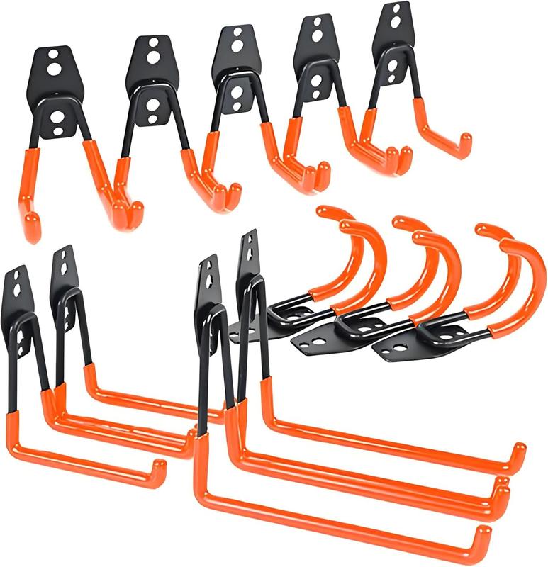 12 Pack Garage Hooks Heavy Duty,Wall Mount Garage Hanger Organization with Anti-Slip Coating,Utility Steel Heavy Duty Garage Storage Hooks for Ladders,Ropes,Bulk Items,Power Tools(Orange)