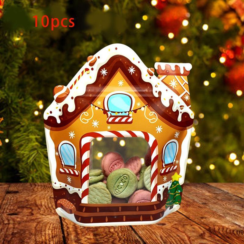 Christmas Themed Candy Bag, 10pcs set Self Sealing Candy Bag, Xmas Treat Cookie Bag for Holiday Party Favor Gift Decoration Supplies