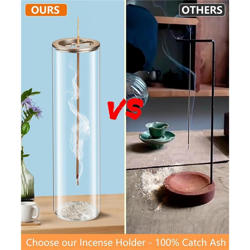 Incense Holder for Sticks [Anti-Ash Flying], Modern Insence-Stick Burner Holder with Removable Glass Ash Catcher, for Home Decor Yoga Meditation Scented Fragrance Aroma Perfume